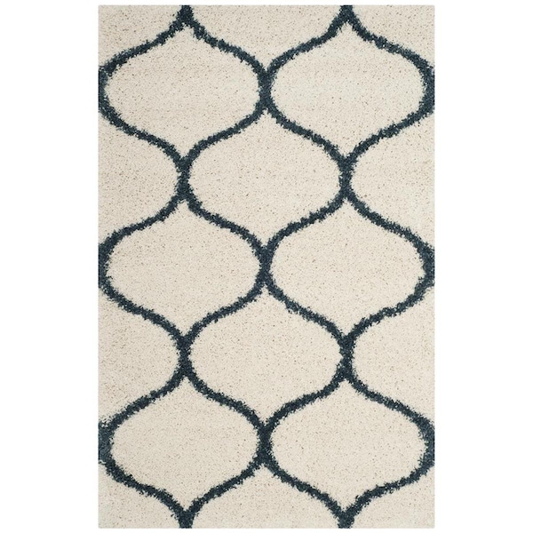 Flowers First 4 x 6 ft. Hudson Shag Power Loomed Rug, Ivory & Slate Blue - Small Rectangle FL1909621 - main